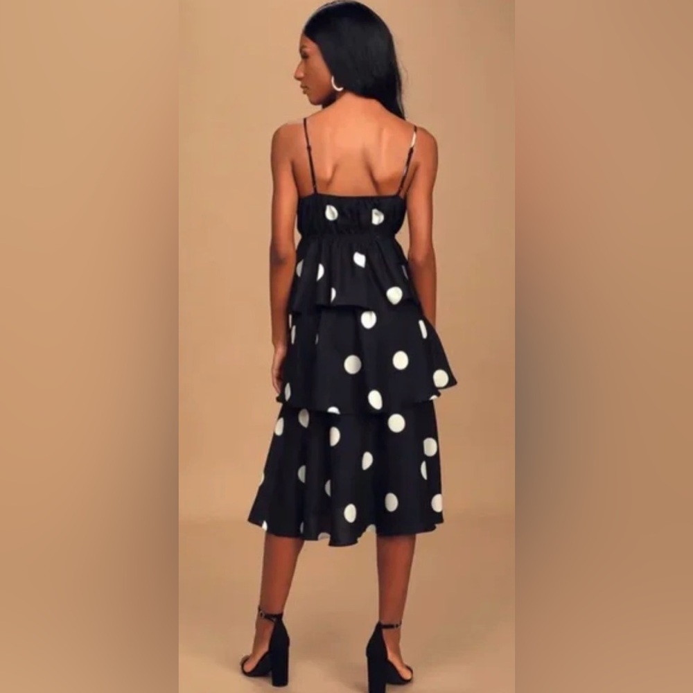 Tuckernuck O.P.T Cava Black and White Polka Dot Tiered Midi Dress - Picture 2 of 6